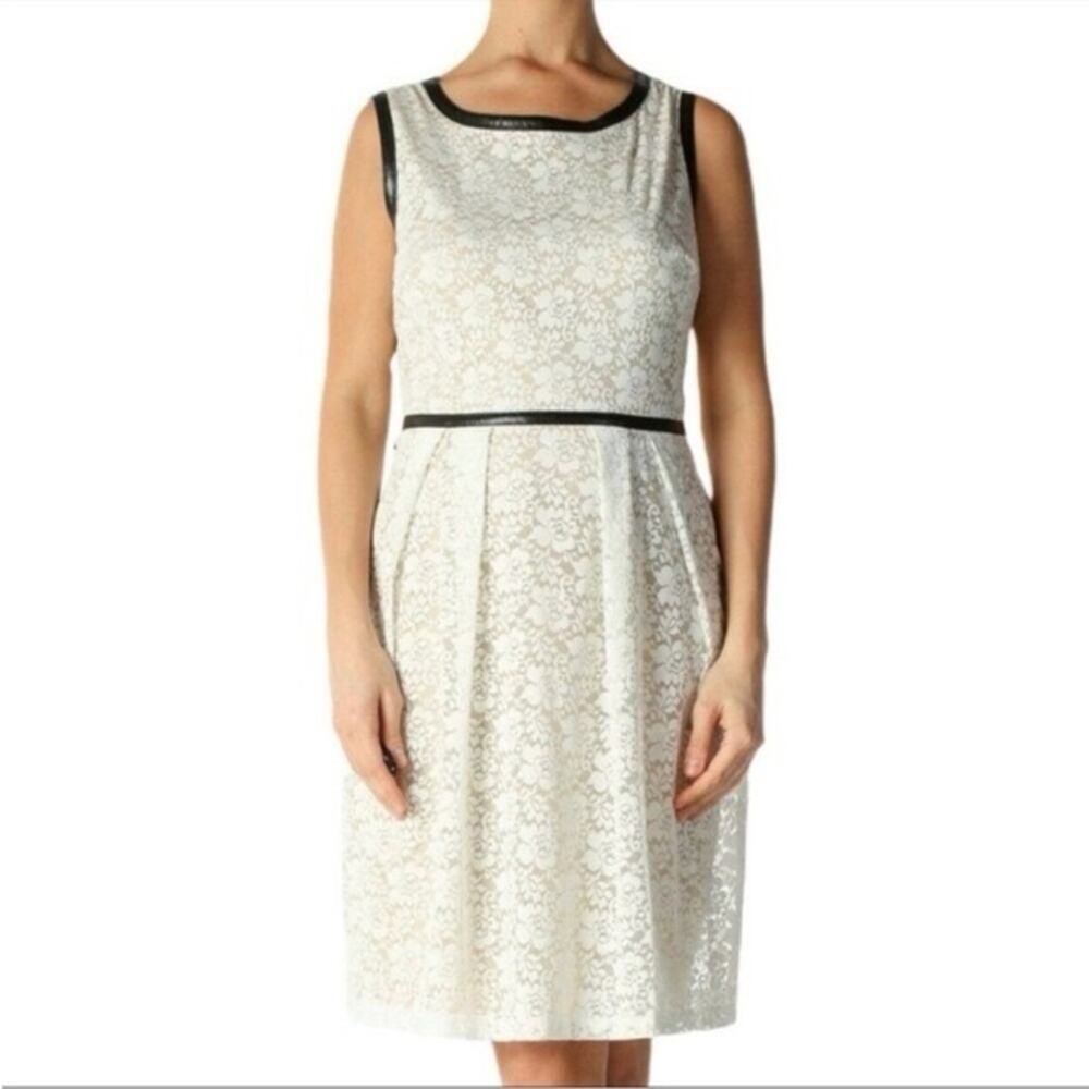 Cynthia Rowley white lace on black sleeveless a-line mini dress size 6 b51